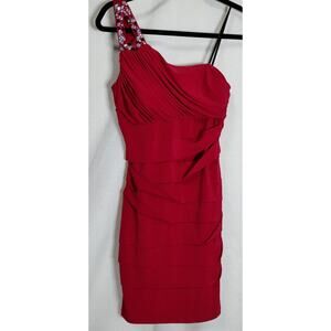 City Triangle Red One Shoulder Dress Solid Sleeveless Size M